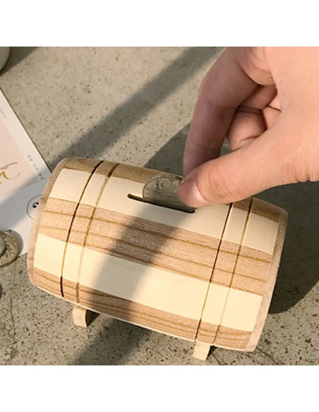 HUCHA GRABADA DE MADERA DE BARRIL 16*9.5*11CM